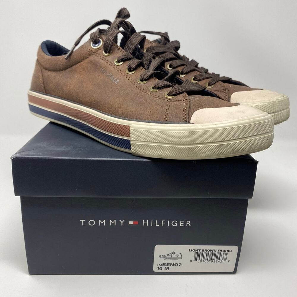 Tommy Hilfiger Brown Leather Suede Shoes Mens Size 10 Casual Sneakers
